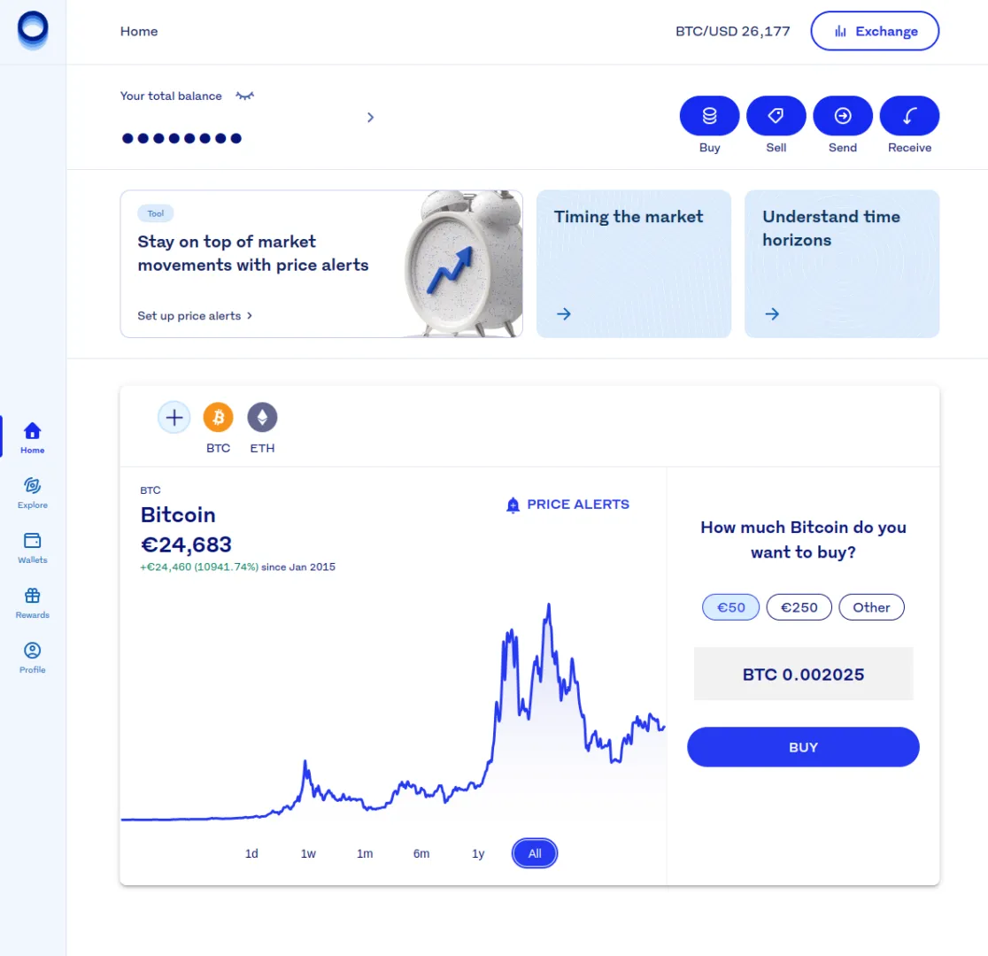 Minimalistische Benutzeroberfläche von Luno