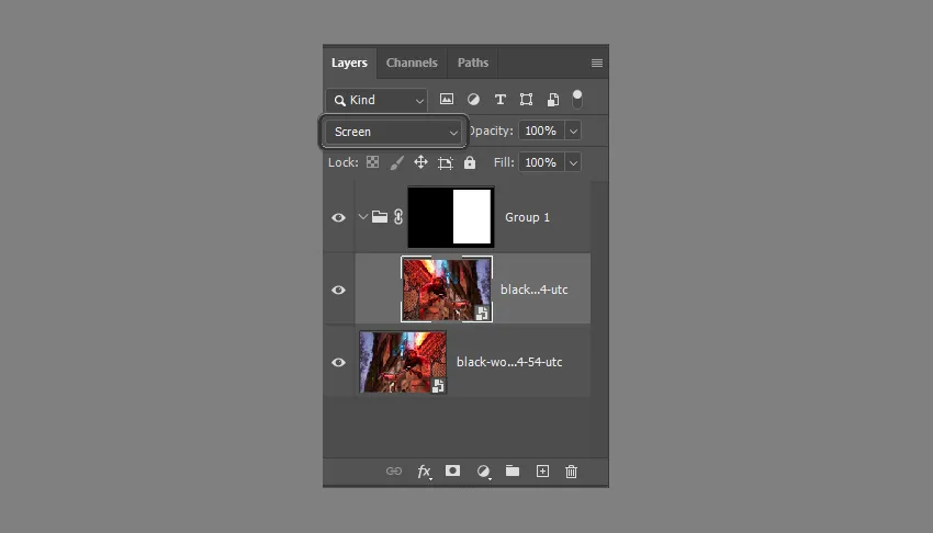Mischmodus auf Negativ multiplizieren setzen