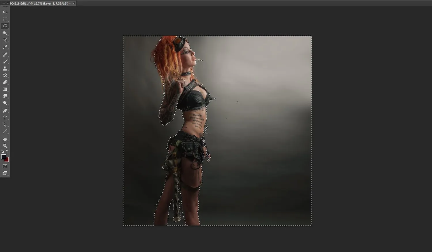 Modell im Bild mit einer groben Auswahl um das Motiv