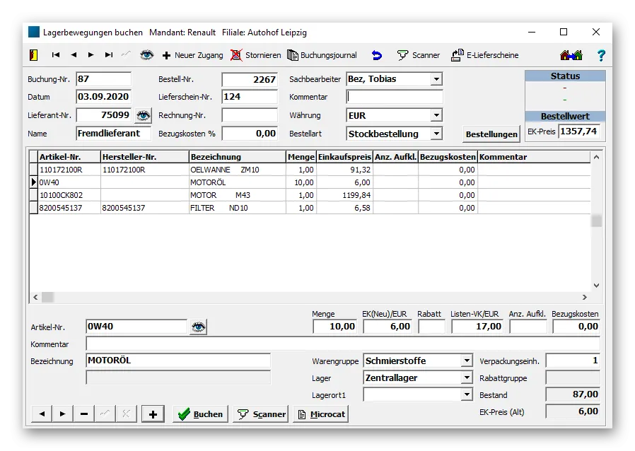 Modul für ein effizientes Teilelager und Bestellmanagement in der Kfz-Werkstattsoftware