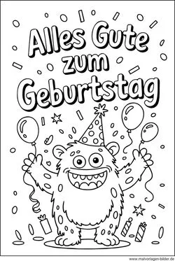 Monster Geburtstagsparty Ausmalbild kostenlos