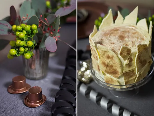 Nahaufnahme der cremigen Schokoladenfudge-Schicht der Torte