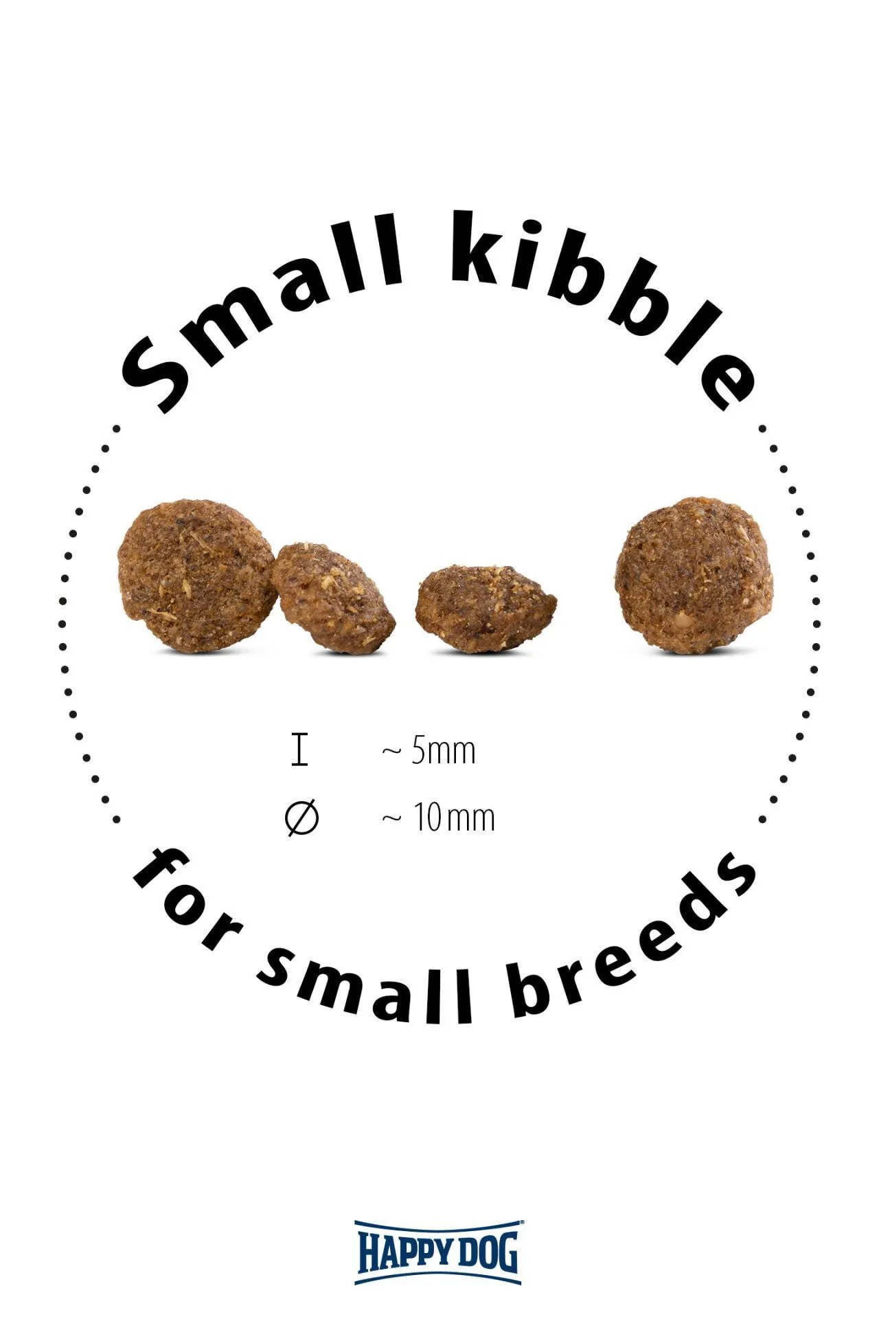 Nahaufnahme der extra kleinen Kroketten von Happy Dog Sensible Mini Ireland.