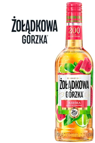 Nahaufnahme einer gekühlten Flasche Zoladkowa Gorzka Wassermelone & Zitrus