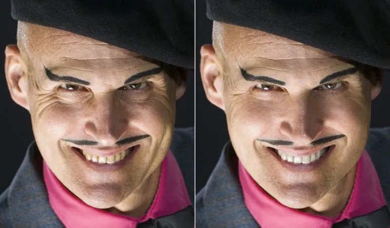 Nahaufnahme eines Gesichts mit deutlichen Falten, um die Herausforderung der Retusche zu demonstrieren