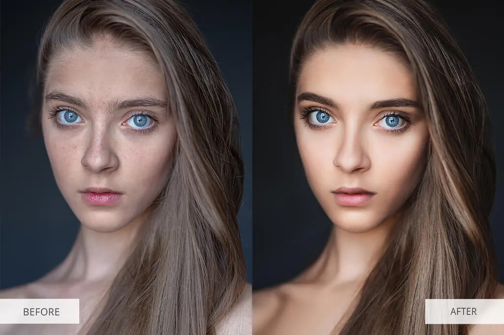 Nahaufnahme eines Models, dessen Augen betont und ausdrucksvoller gestaltet wurden, mit verbesserten Glanzlichtern