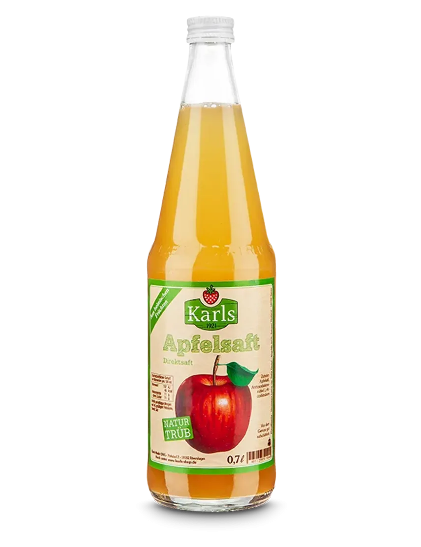Naturtrüber Apfelsaft in der Flasche mit Schatten