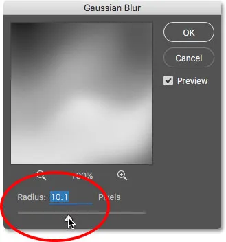 Niedriger Radius-Wert.