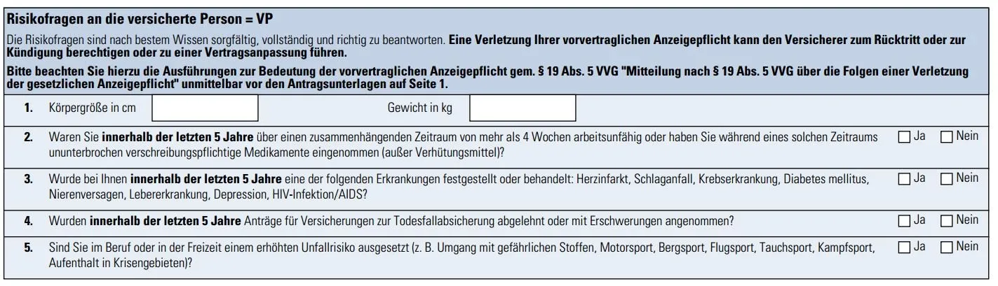 Nur wenige Gesundheitsfragen für Ihre Risikolebensversicherung