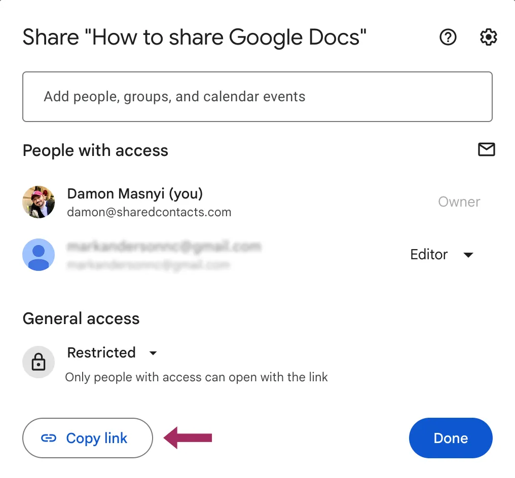 Option zum Kopieren des Links im Freigabefenster