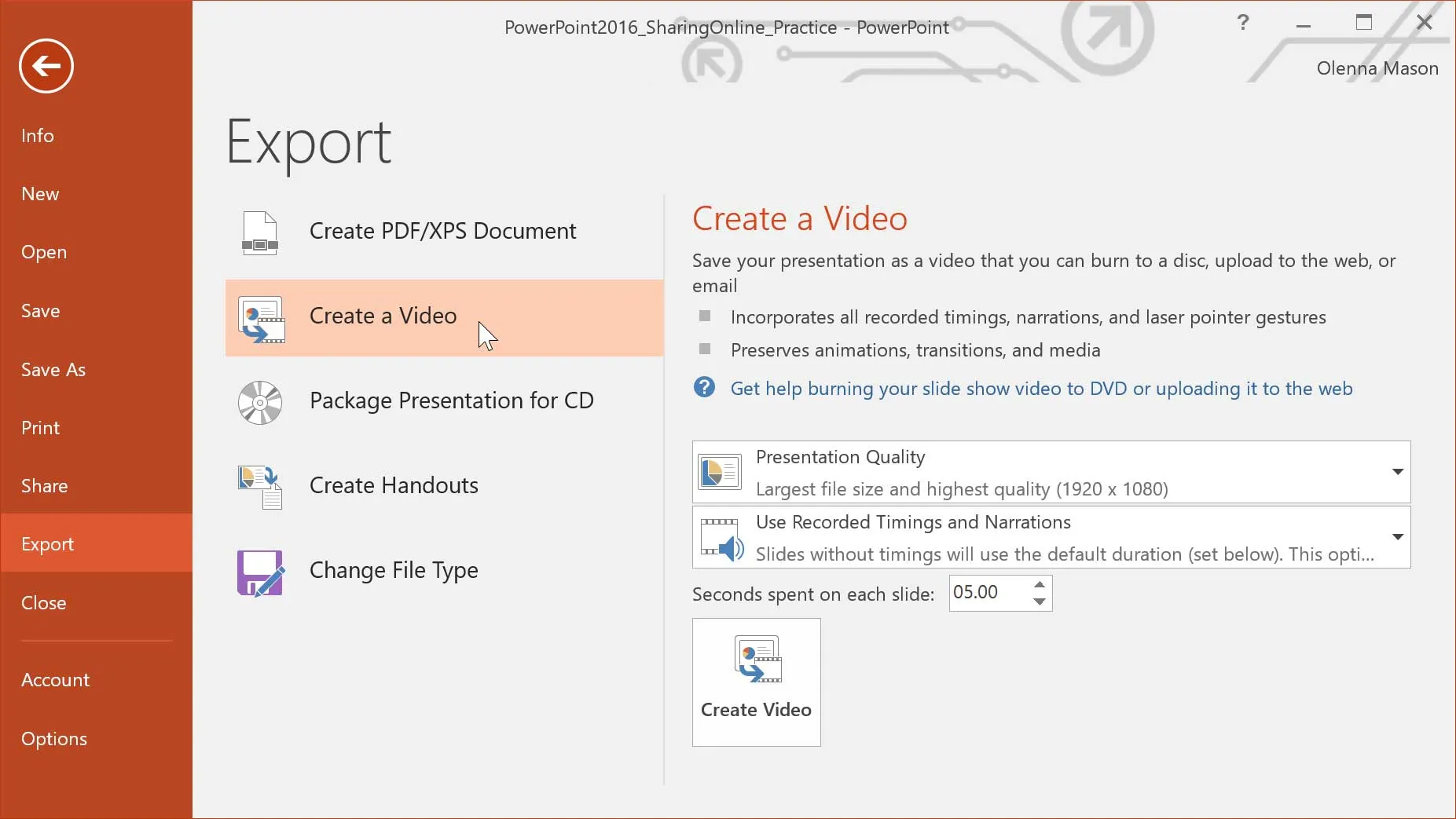Optionen zum Erstellen eines Videos in PowerPoint 2016
