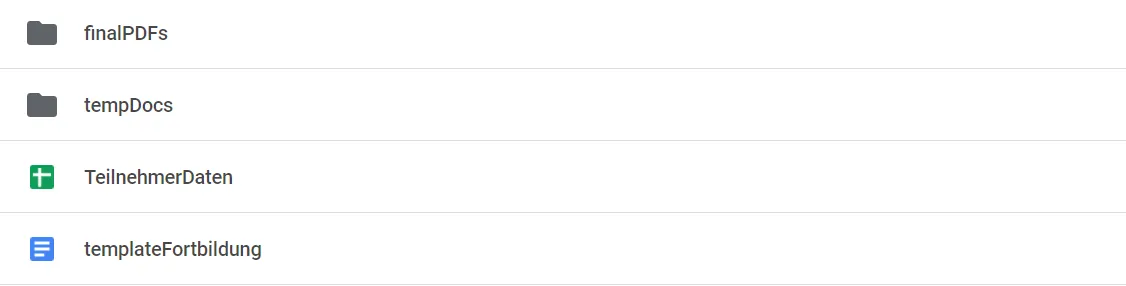 Ordnerstruktur in Google Drive für tempDocs und finalPDFs