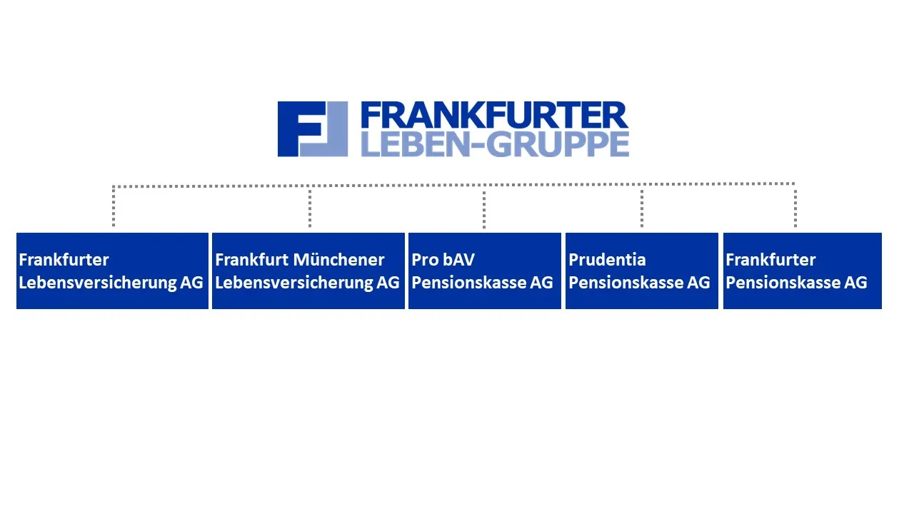 Organigramm der Frankfurter Leben-Gruppe, das die einzelnen Gesellschaften und ihre Verbindungen darstellt