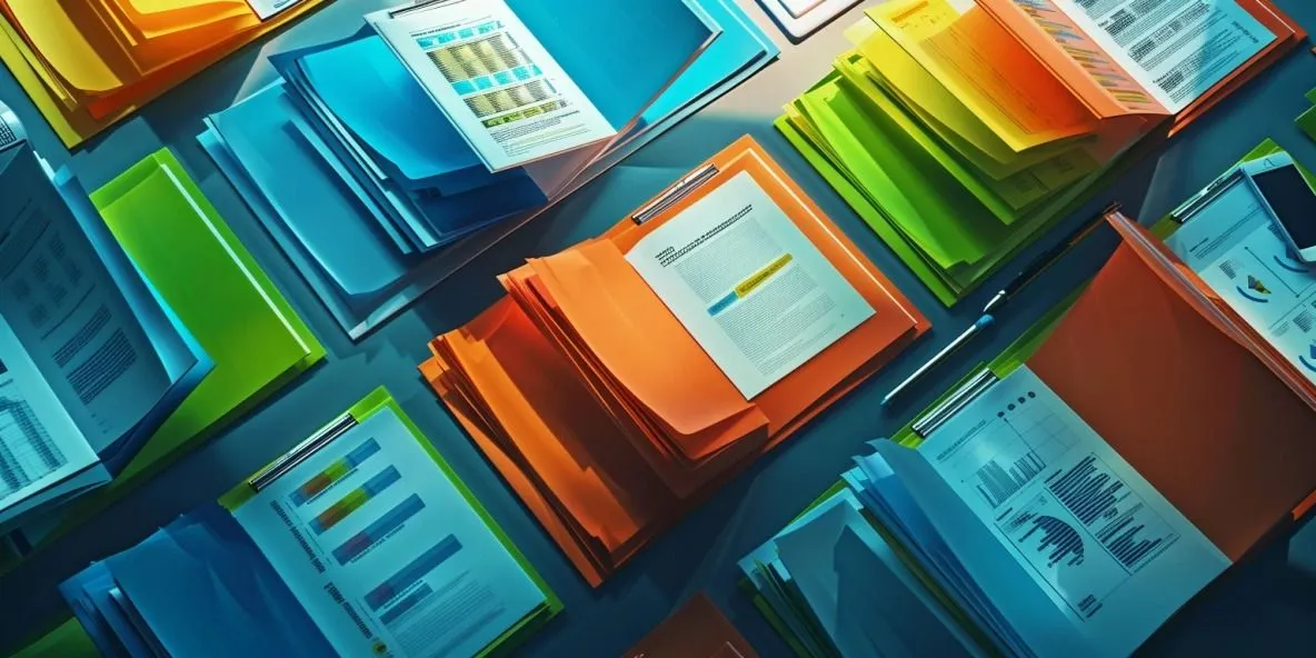 Organisierter Schreibtisch mit Dokumenten für die Buchhaltung