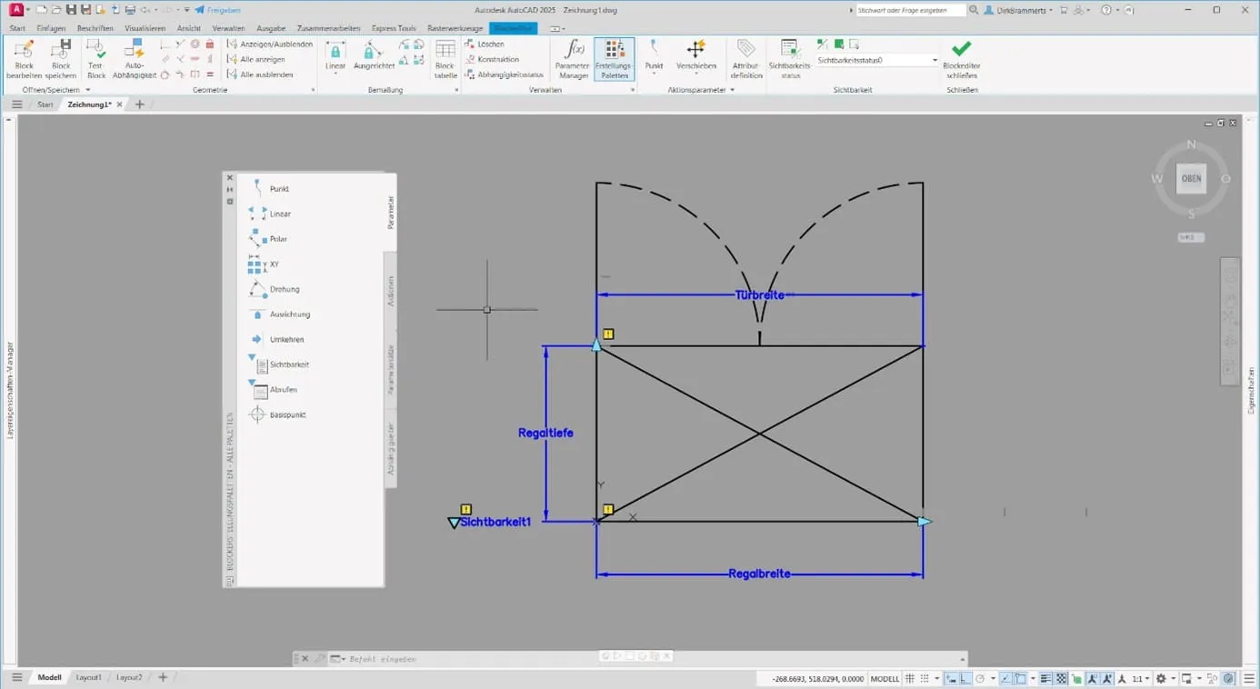 Parameter für variable Schrankabmessungen und Türsichtbarkeit