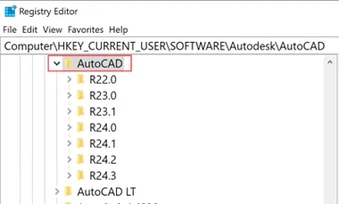 Pfad zum AutoCAD-Registry-Key im Registrierungseditor