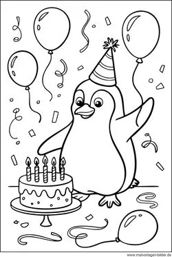 Pinguin Kinderparty Ausmalbild
