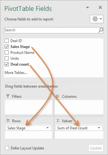 PivotTable-Felder Fenster