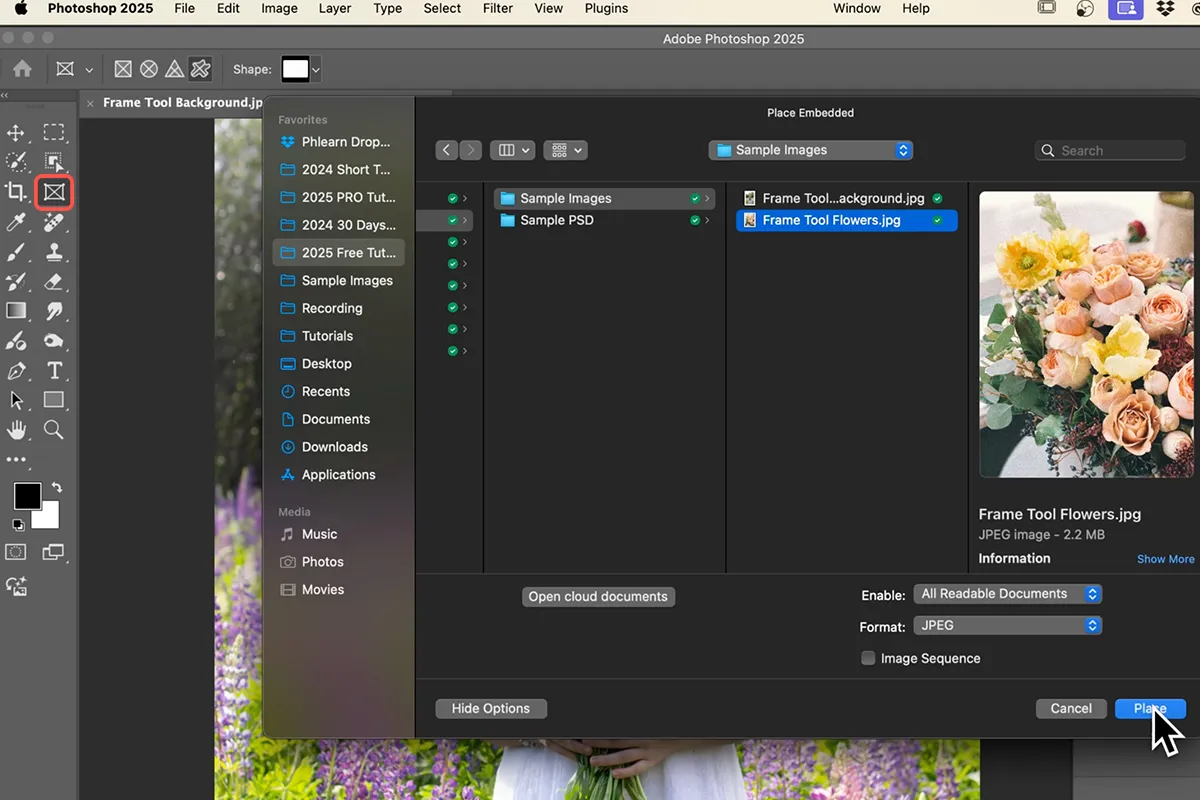 Platzierung und Anpassung eines Bildes in einem Photoshop-Rahmen
