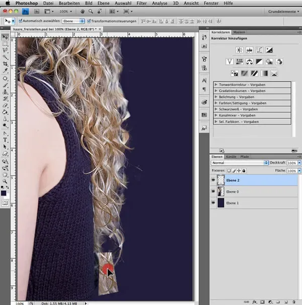 Positionieren des kopierten Haarteils