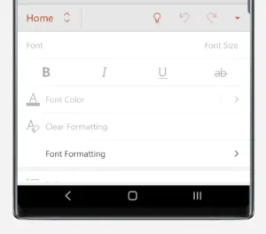 PowerPoint Startmenü auf einem Samsung Galaxy Note-Gerät