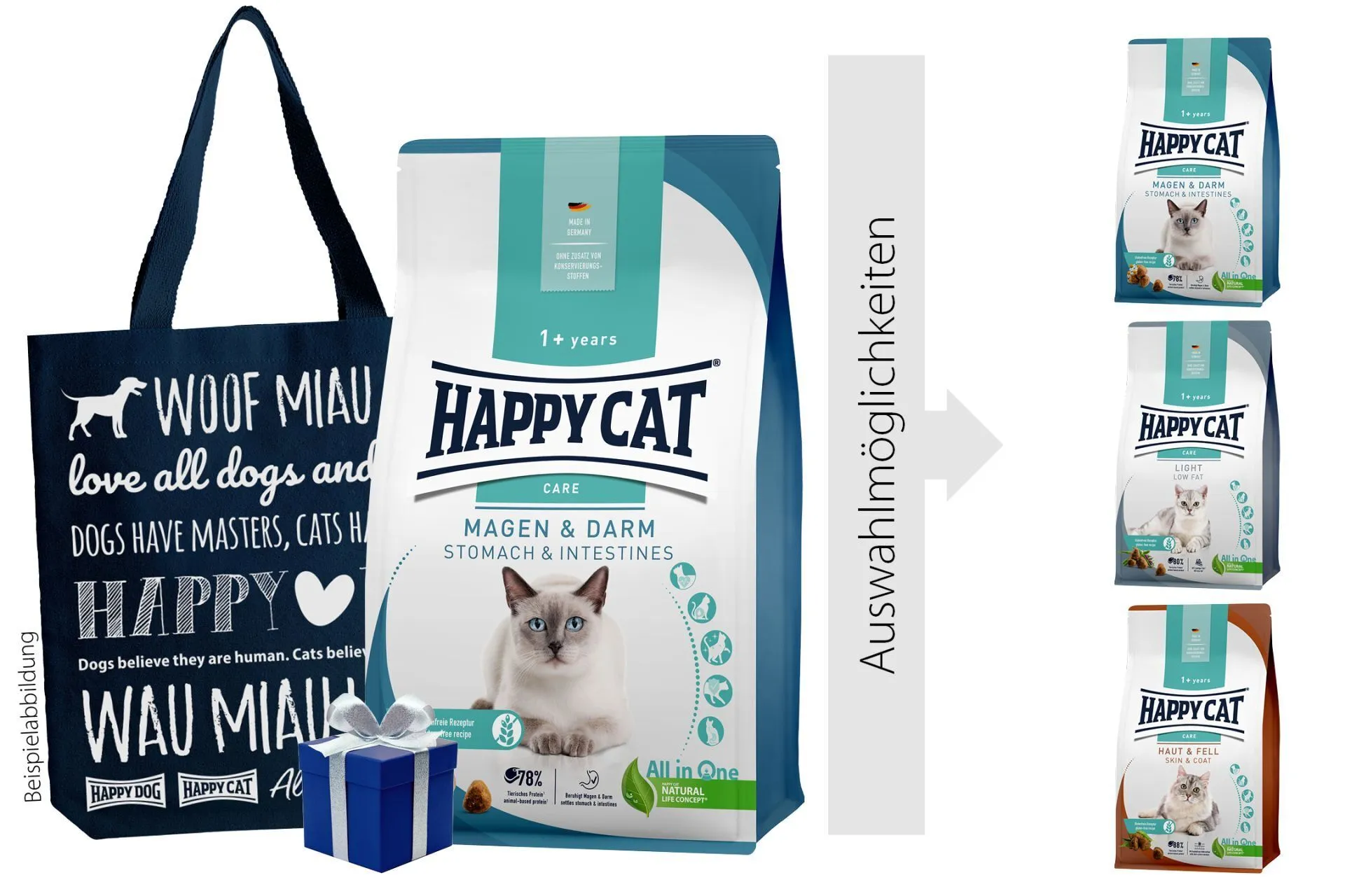 Probiertasche Adult Care von Happy Cat für sensible Katzen.