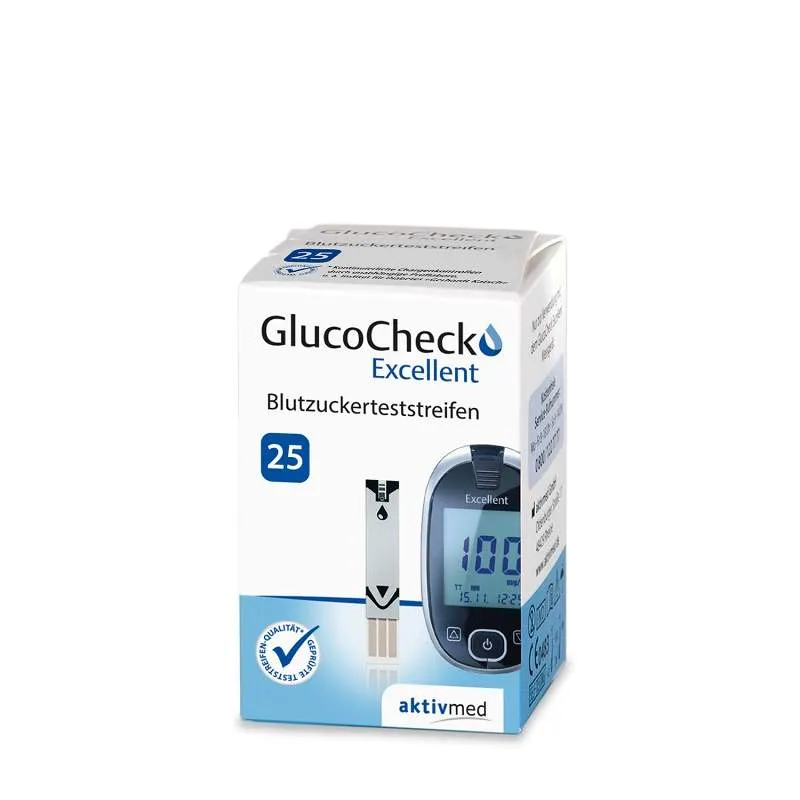 Produktbild der GlucoCheck Excellent Blutzuckerteststreifen 25er-Packung