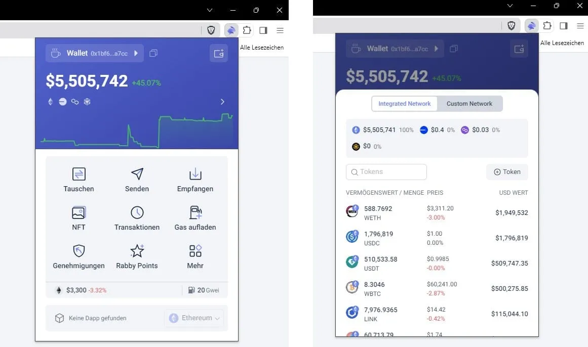 Rabby Wallet im Browser