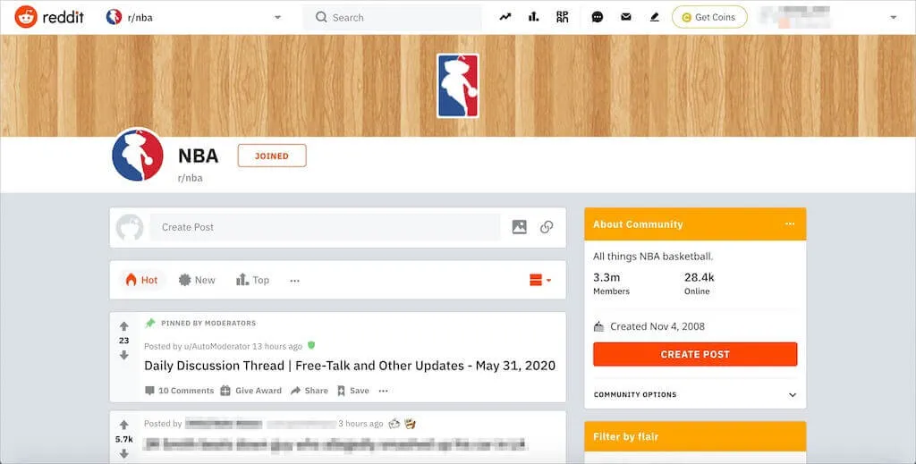 Reddit Startseite mit einem Live-Stream zu einem Baseballspiel