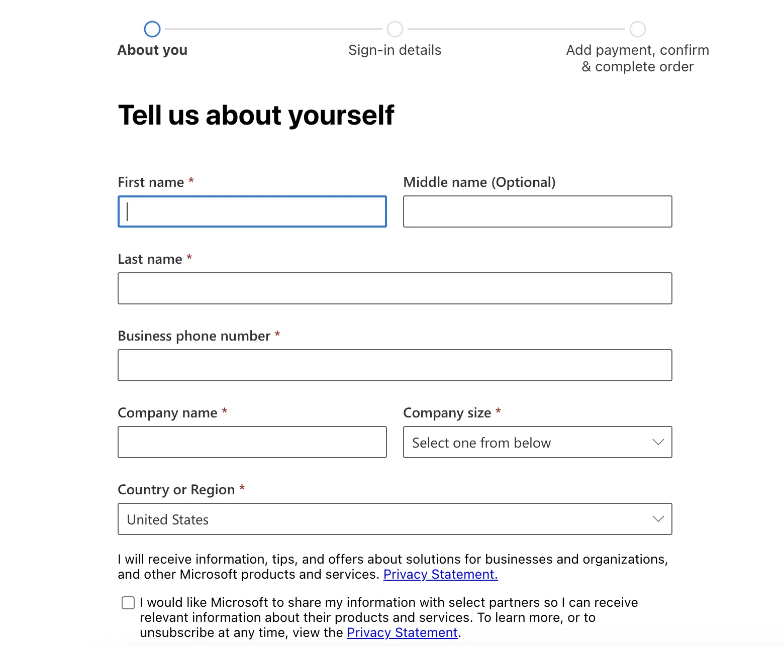 Registrierung für Office 365 Business Standard