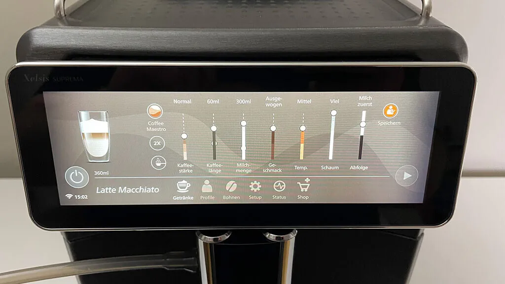 Saeco Xelsis Suprema mit großem Touchdisplay zur Einstellung der Getränkeparameter