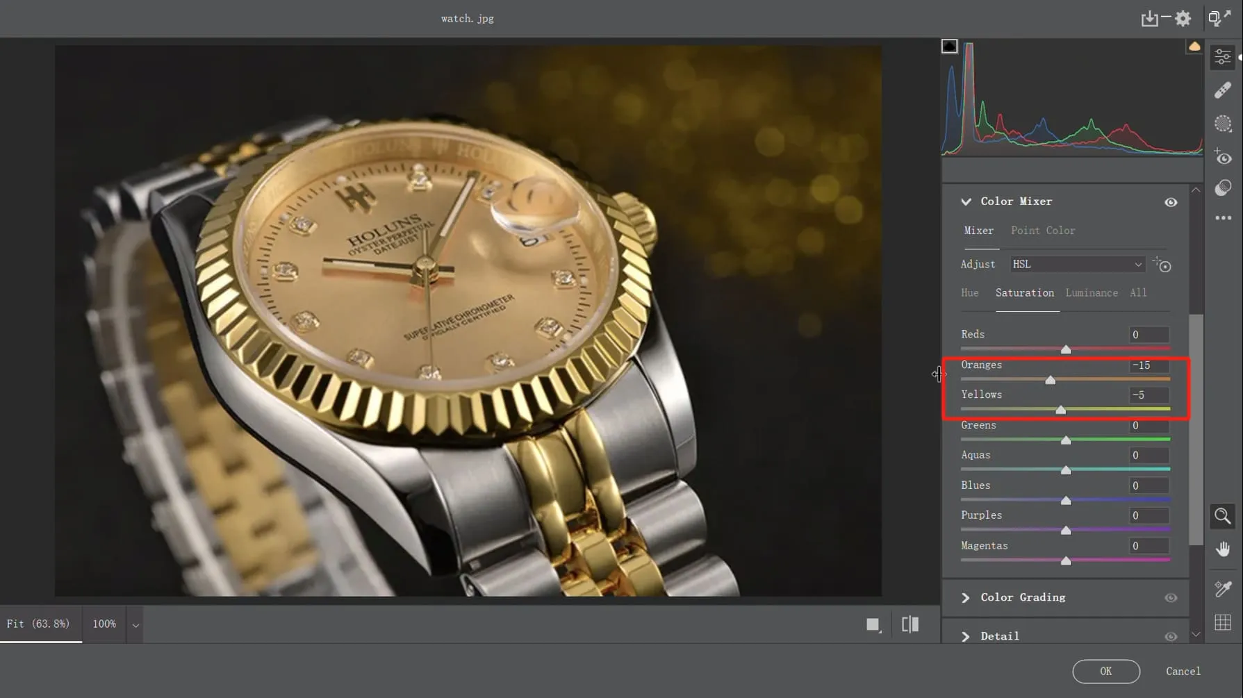 Sättigung im Photoshop Farbmischer
