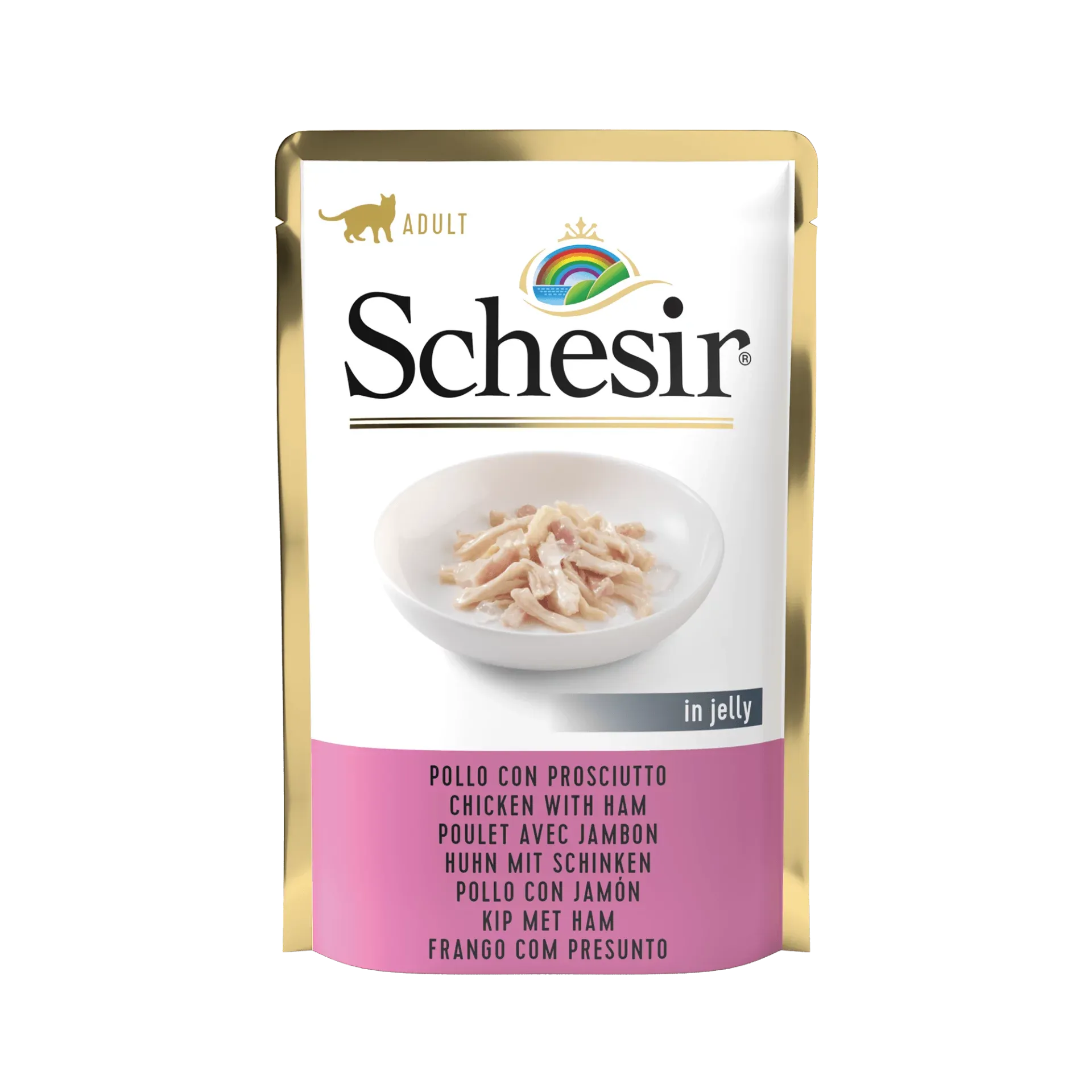 Schesir Cat Jelly Hühnerfilet & Schinken, eine beliebte Variation für Katzen