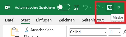 Schnellstartleiste von Excel mit dem neu hinzugefügten Symbol für die Eingabemaske