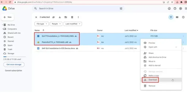 Schritt 1: Herunterladen der SAP GUI Installationsdateien aus dem Google Drive Ordner