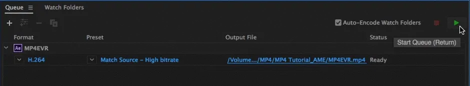 Schritt 3: Renderprozess in Adobe Media Encoder starten