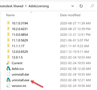 Screenshot der Deinstallation des Autodesk Licensing Service unter Windows