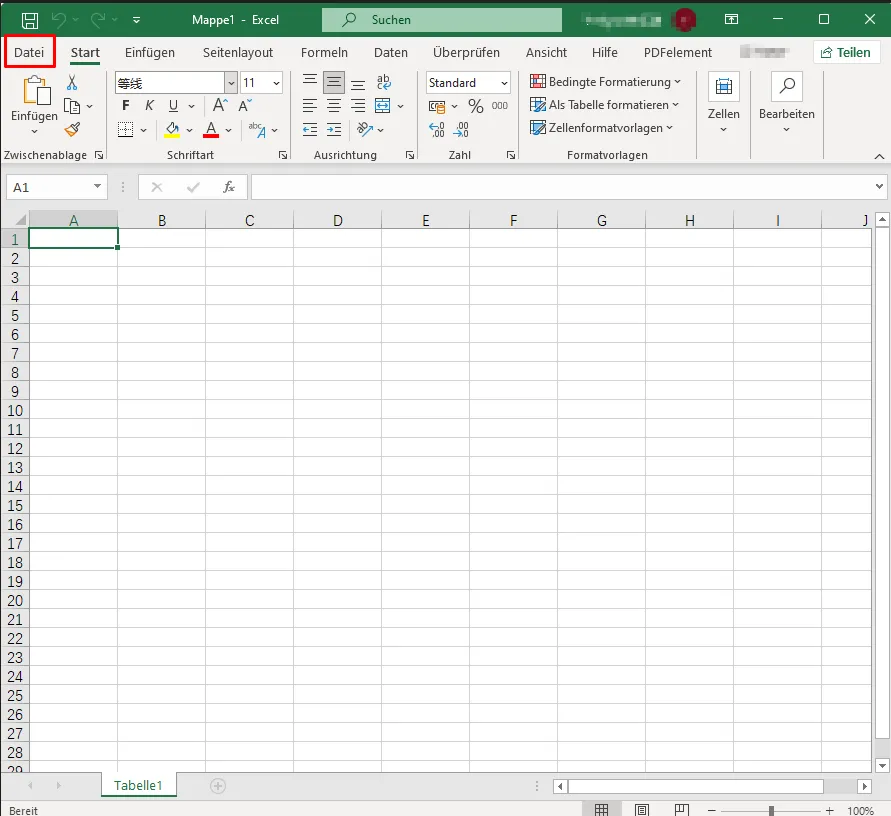 Screenshot der Excel-Datei-Option, um die Arbeitsmappenverwaltung aufzurufen