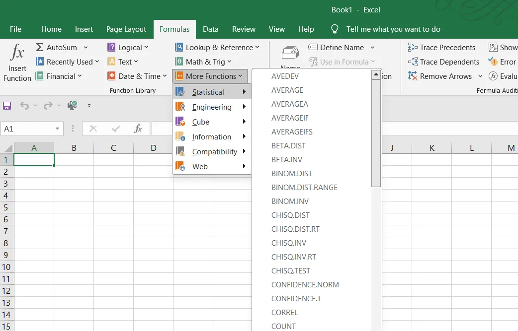 Screenshot der Excel-Formelbibliothek