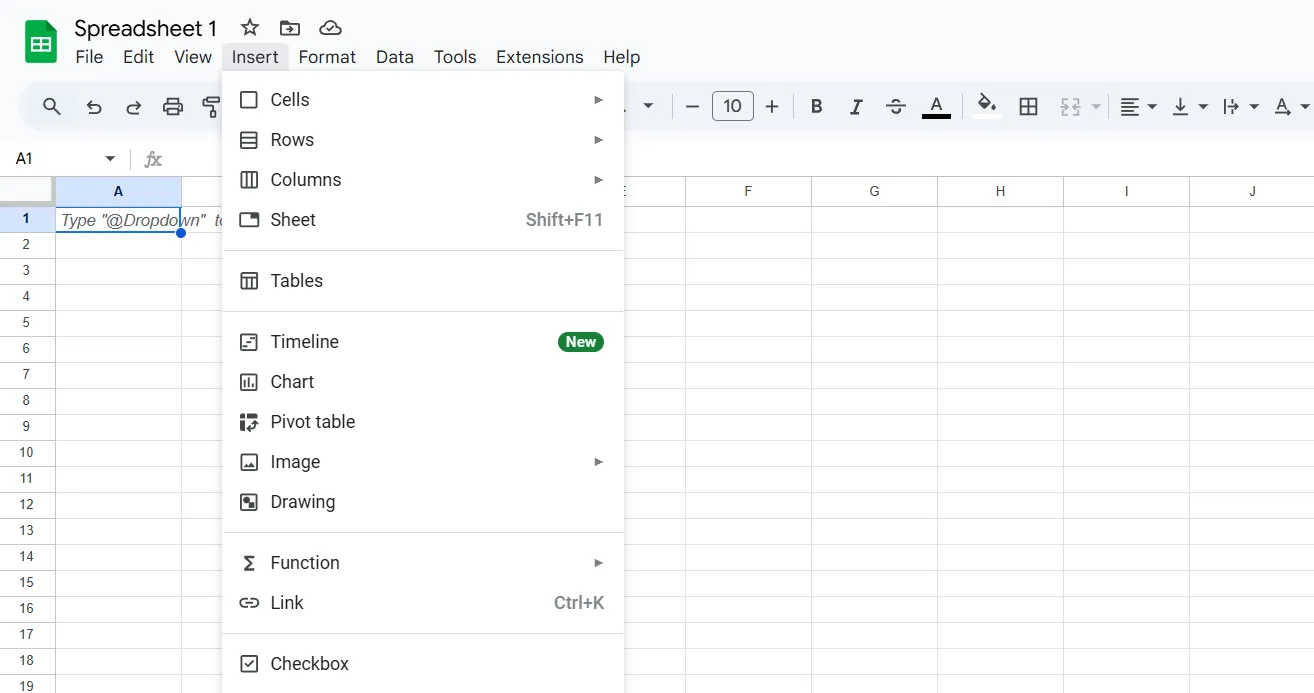 Screenshot der Google Tabellen-Oberfläche