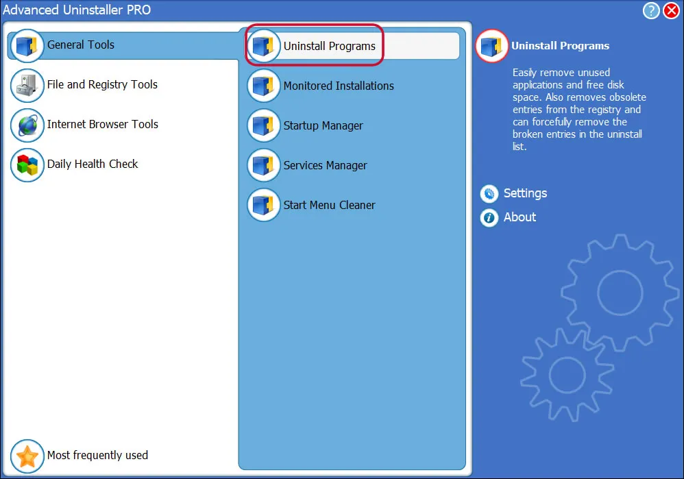 Screenshot der "Uninstall Programs" Funktion in Advanced Uninstaller PRO