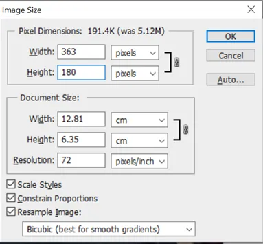 Screenshot des Bildgröße-Dialogfelds in Photoshop CS5 mit angepassten Maßen