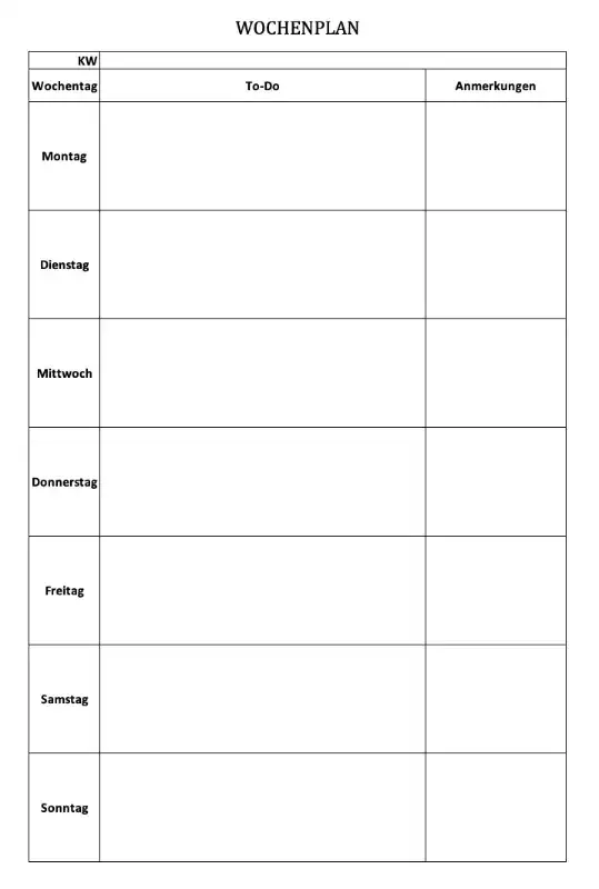 Screenshot des Wochenplaners im Hochformat