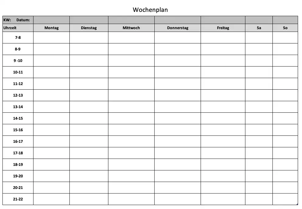 Screenshot des Wochenplaners im Querformat