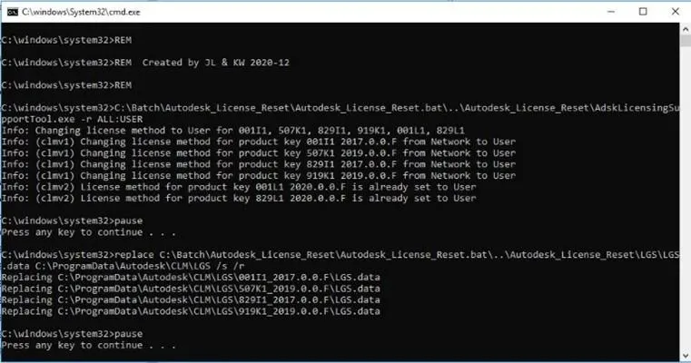 Screenshot des Zurücksetzens der AutoCAD-Lizenzierung