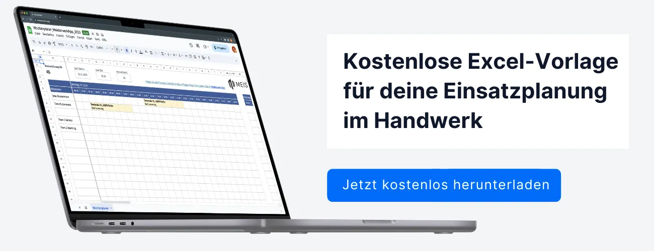 Screenshot einer übersichtlichen Excel-Vorlage für die Einsatzplanung im Handwerk