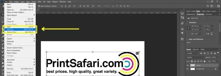 Screenshot von Photoshop, der die Exportoptionen zeigt
