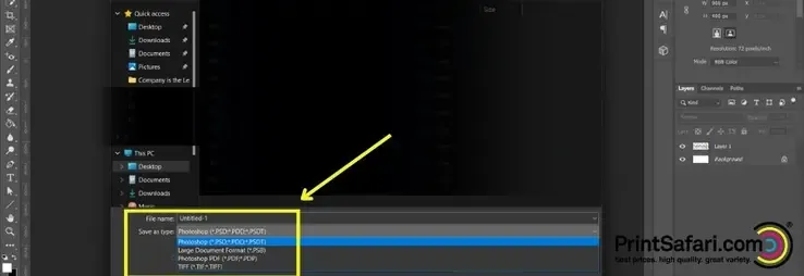 Screenshot von Photoshop, der weitere Exportoptionen zeigt