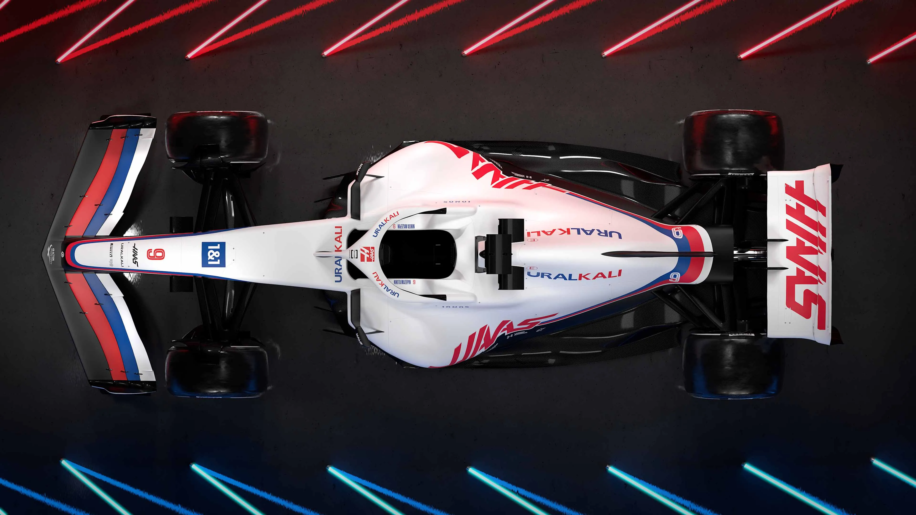 Seitenansicht des Uralkali Haas F1 Team VF-22