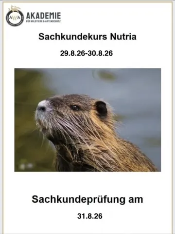 Seminarankündigung für August 2026, zeigt ein Nutria-Foto und Termindetails